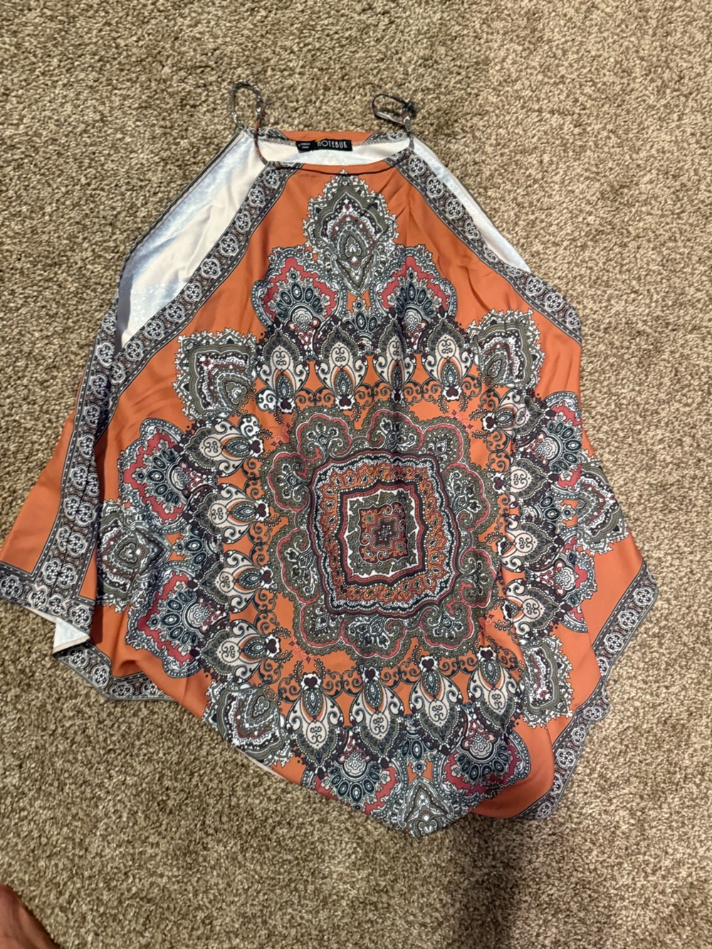 Paisley Medallion Halter Tank Top in Orange